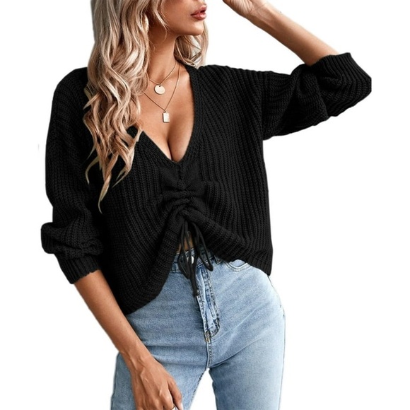 Sweaters - Parisian Black Cinch Front Chunky Knit Sweater Medium Sexy Boutique Going Out